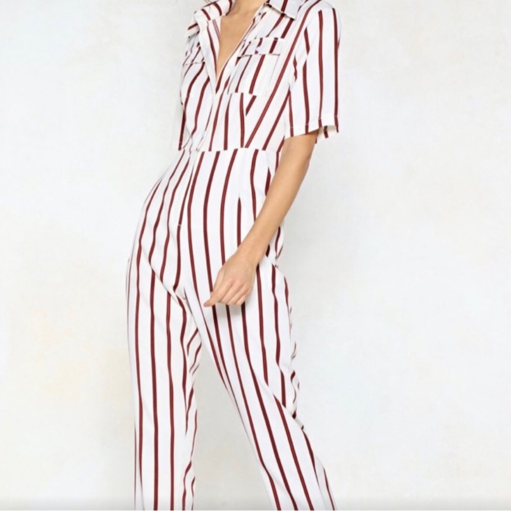 NWOT Nasty Gal You’re Just My Stripe Utility Jumpsuit Size 6